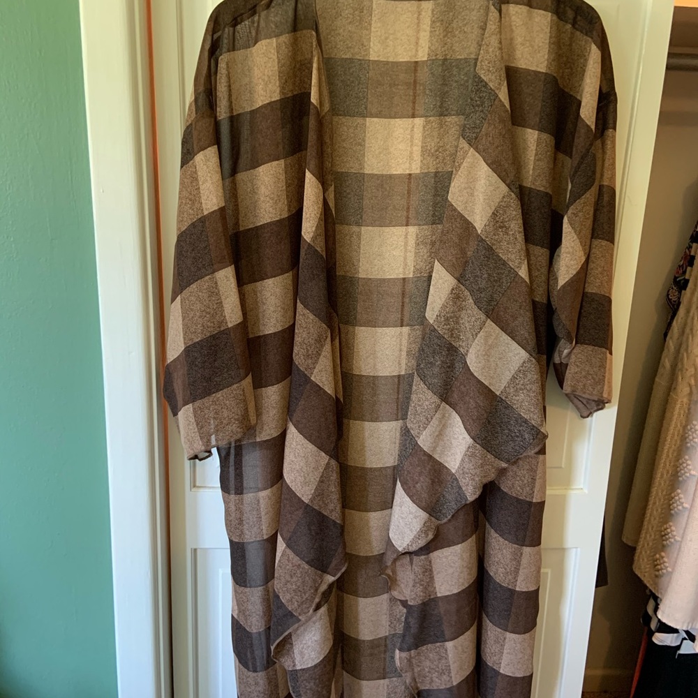 Lularoe L, brown plaid sheer wrap cardigan